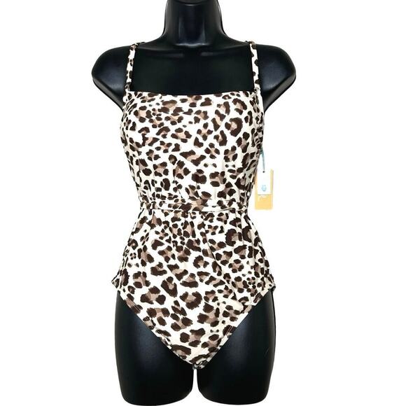NWT Kona Sol Women’s Leopard Print Wrap Belt One Piece Swimsuit Size Medium - Picture 3 of 8